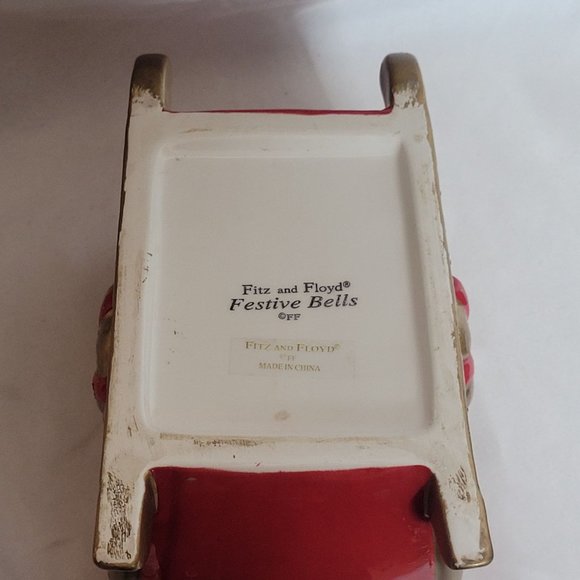 Fitz and Floyd Festive Bells Sleigh Ceramic Red Gold 7 x 5 x 4 Inches - Picture 10 of 11